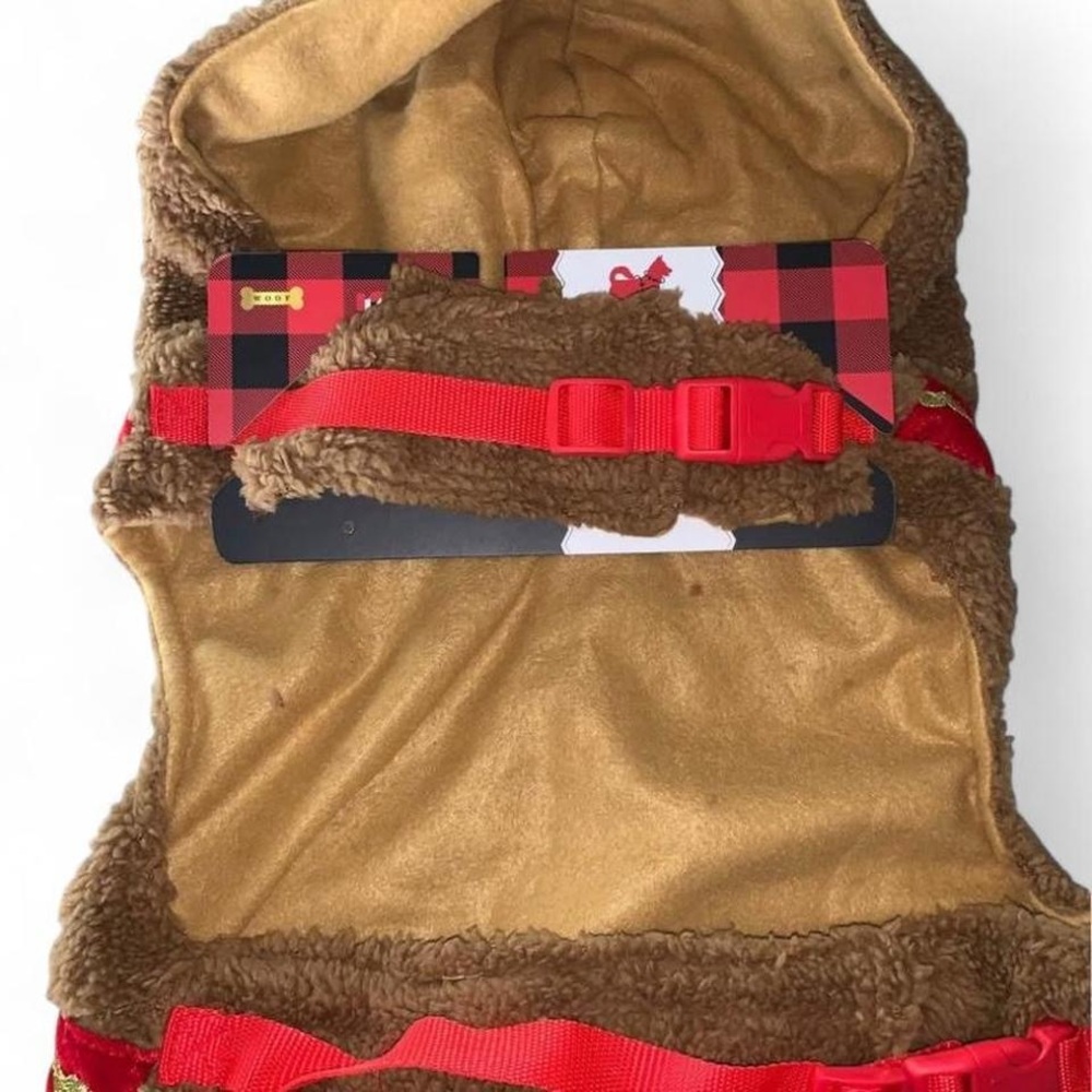Cozy Brown and Red Dog Reindeer Hoodie Jacket Size XL